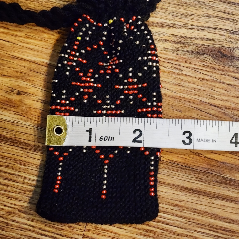 Beaded Black Drawstring Pouch - Picture 5 of 7
